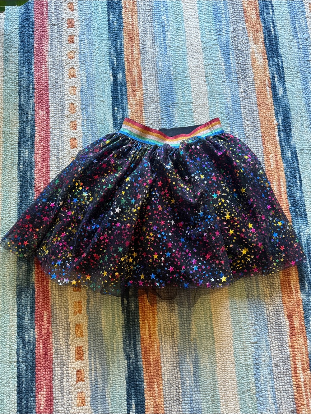 Lola + The Boys Black Star-Print Tulle Skirt with Rainbow Waistband
